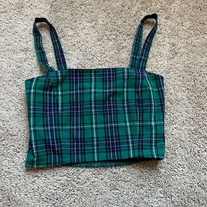 Green and Blue plaid crop top.